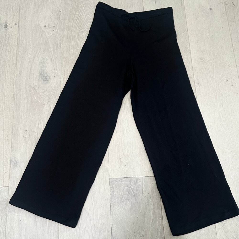 Jones New York Black Wide Leg Knit Pants Small Drawstring Waist Lounge Travel
